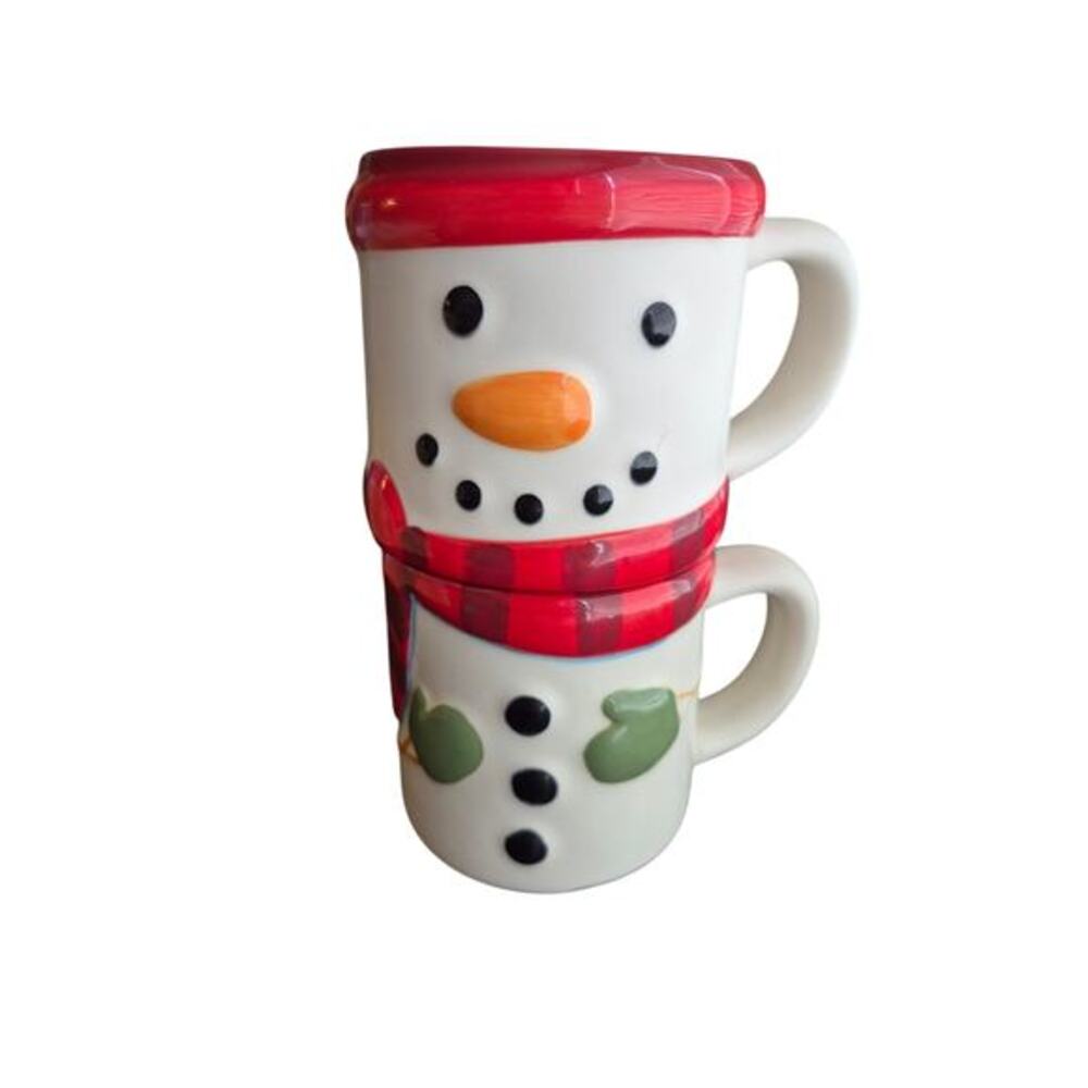 Hallmark Stacking Christmas Winter Mugs Cups Set of 2 That Stack to Make Snowman